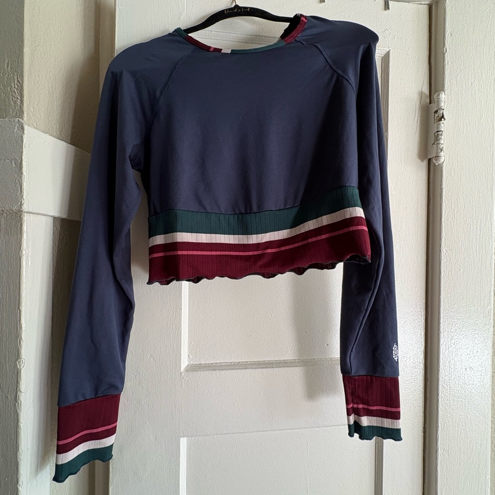 FP Movement by Free People Navy and Burgundy Long Sleeve Open Back Athletic Top